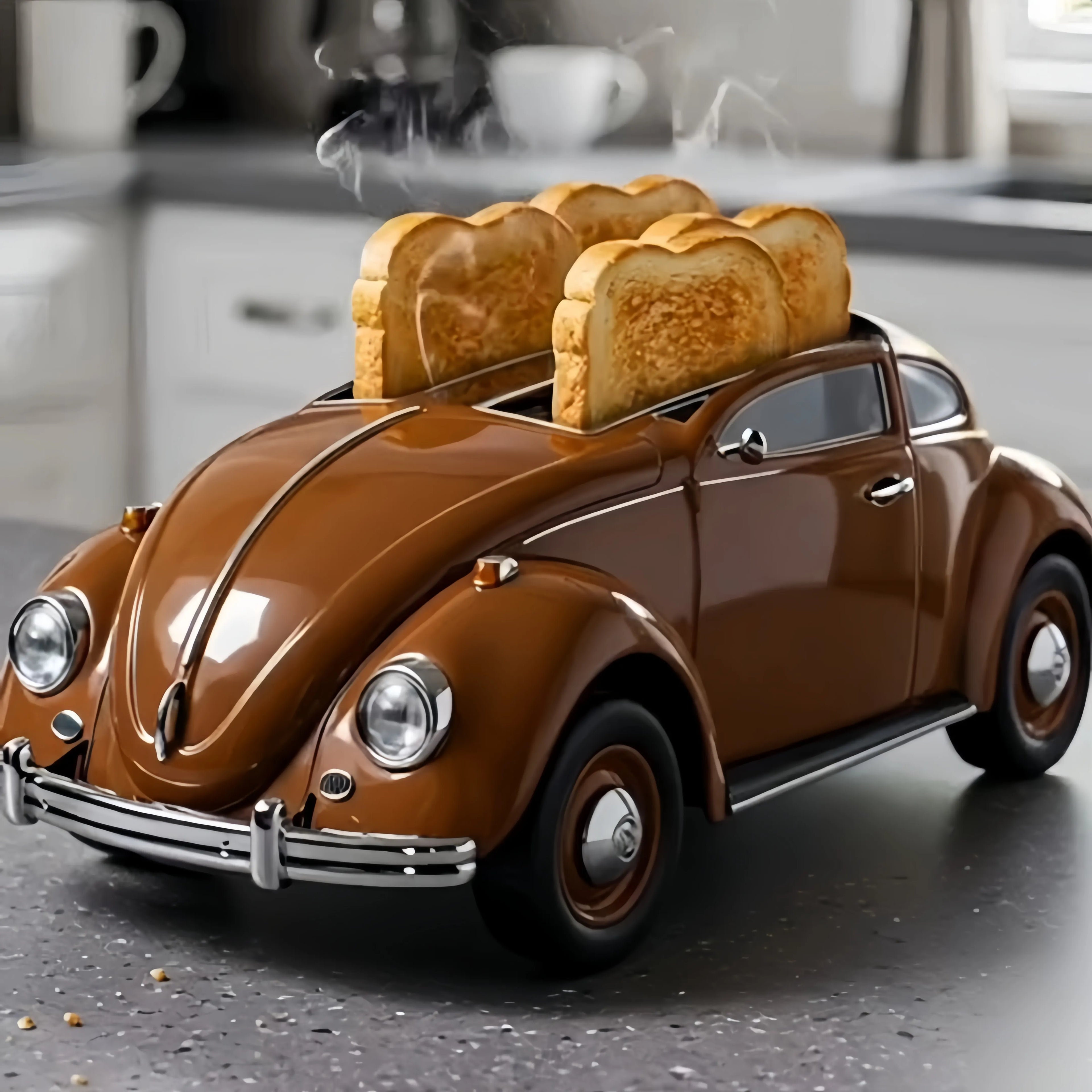 Creative 4-Slice Toaster | Cute Aesthetic Kitchen Appliance for Cozy Breakfast & Unique Home Decor -Vintage Brown Beetle