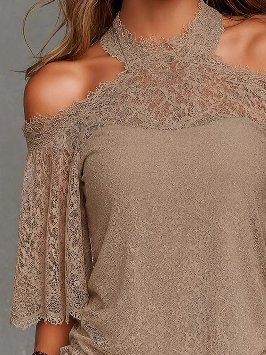 Boho Cold Shoulder Lace Flare Sleeve Top