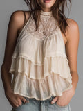 Boho Lace Halter Tiered Ruffle Sleeveless Tank Top