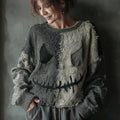 Halloween Spooky Face Sewn Knitted Crew Neck Sweater