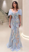 Off-the-Shoulder 3D Petal Beaded Mermaid Evening Gown