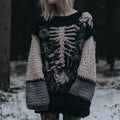 Women's Vintage Halloween Skull Floral Pattern Knit Pullover Sweater