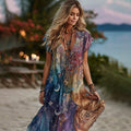 Tie-dye Star And Moon Embroidery Gradient Witch Midi Dress