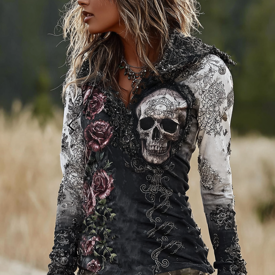 Halloween-themed Gothic-style Women's Hooded Sweatshirt