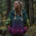 Women's Vintage Viking Skull And Rose Gradient Knit Zip-up Hooded Sweater