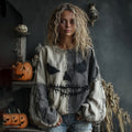 Women's Halloween Spooky Face Colorblock Stitched Warm Sweatshirt