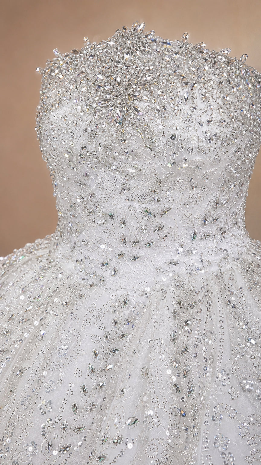Strapless Glitter Sequin Ball Gown Evening Dress with Embellished Bodice