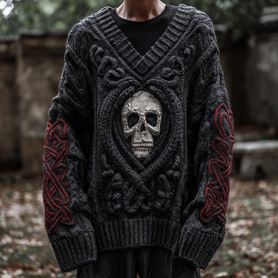 Halloween Men's Skeleton Element V-neck Knit Sweater
