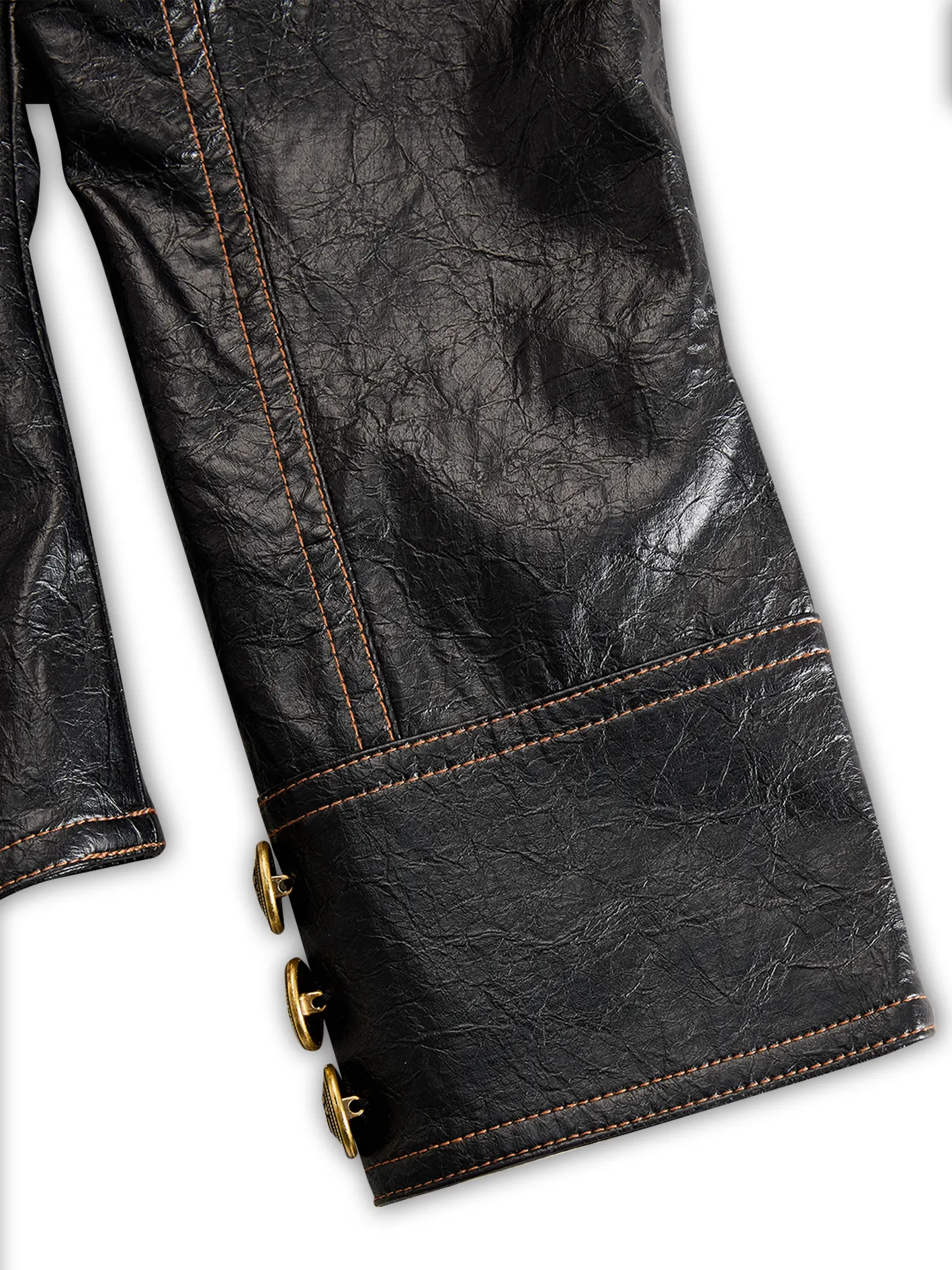 Retro Stand Collar Metal Button Pu Jacket