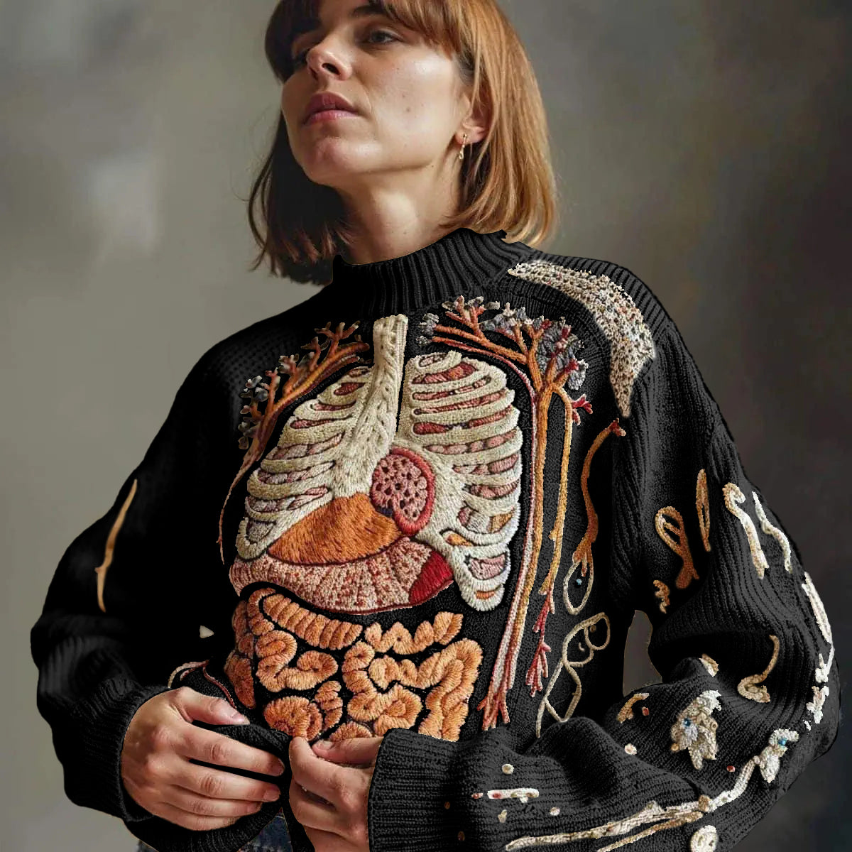 Classic Halloween Anatomy Art Chunky Knitted Sweater