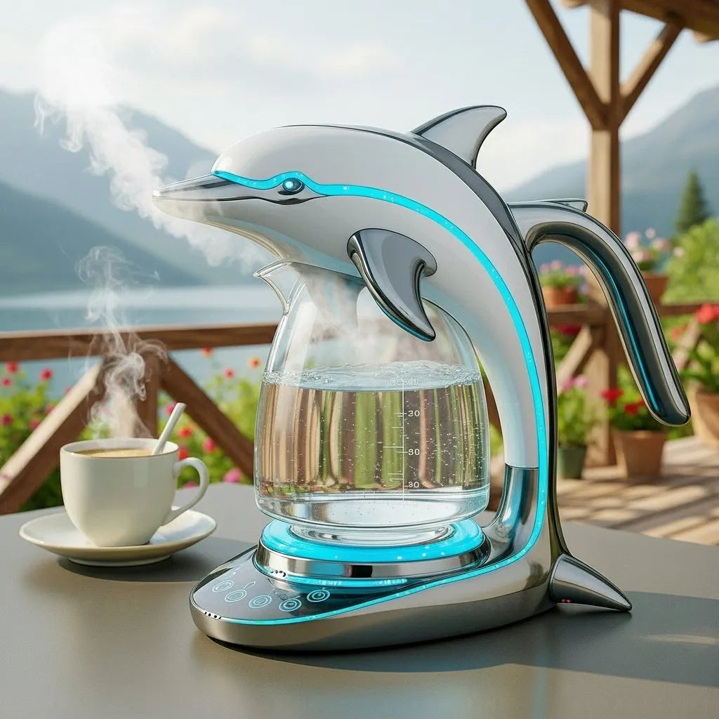 Futuristic Dolphin LED Glass Electric Kettle🫖🐬