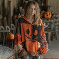 Halloween Spooky Face Patchwork Stitched Cozy Knit Hooded