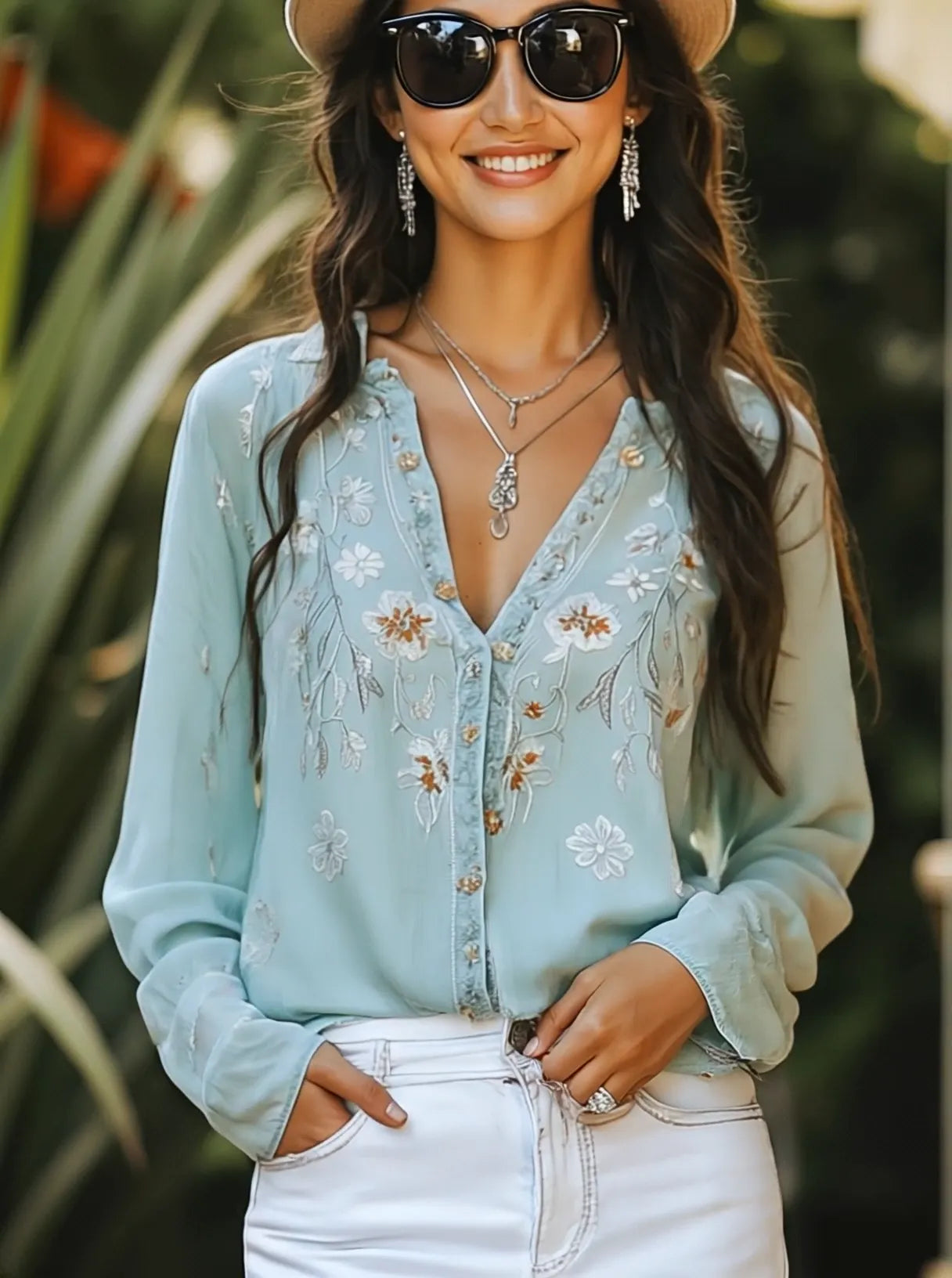 Soft And Casual Bohemian Style Embroidered Shirt