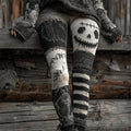 Halloween Stitched Face Contrast Patchwork Cozy Knit Leggings