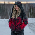 Women's Vintage Heart Art Cozy Knit Zip Up Hooded Sweater
