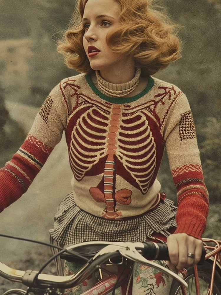 Vintage Halloween Anatomy Art Chunky Knitted Sweater