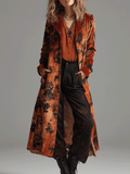 Vintage Burnt Orange Velvet Floral Maxi Coat