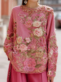 Women's Pink Floral Pink Embroidery Print T-shirt