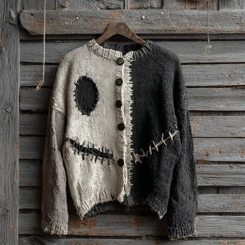 Halloween Spooky Face Contrast Stitched Cozy Knit Cardigan