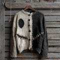 Halloween Spooky Face Contrast Stitched Cozy Knit Cardigan