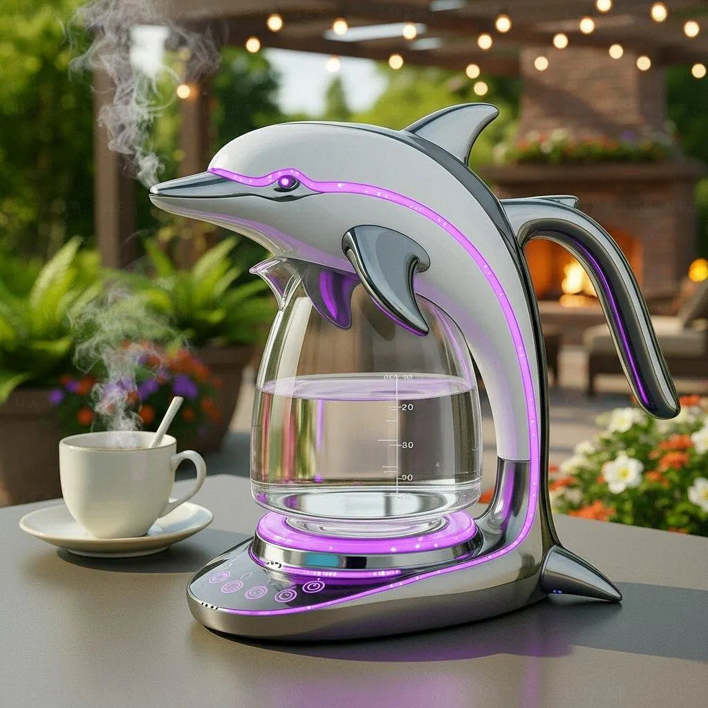 Futuristic Dolphin LED Glass Electric Kettle🫖🐬