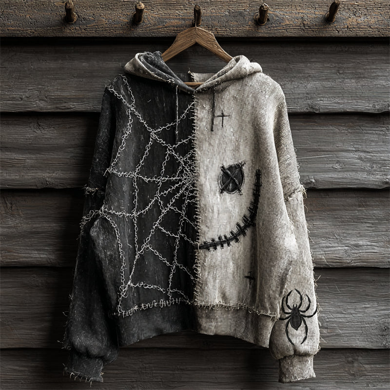 Halloween Spider Spooky Face Contrast Stitched Hoodie