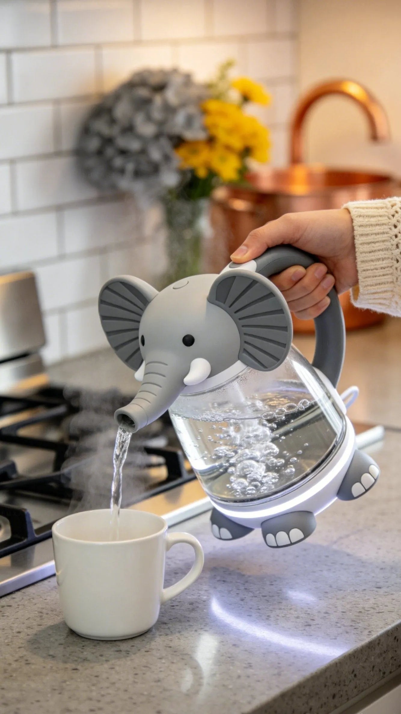 Whimsical Purple Elephant Glass Electric Kettle🫖🐘