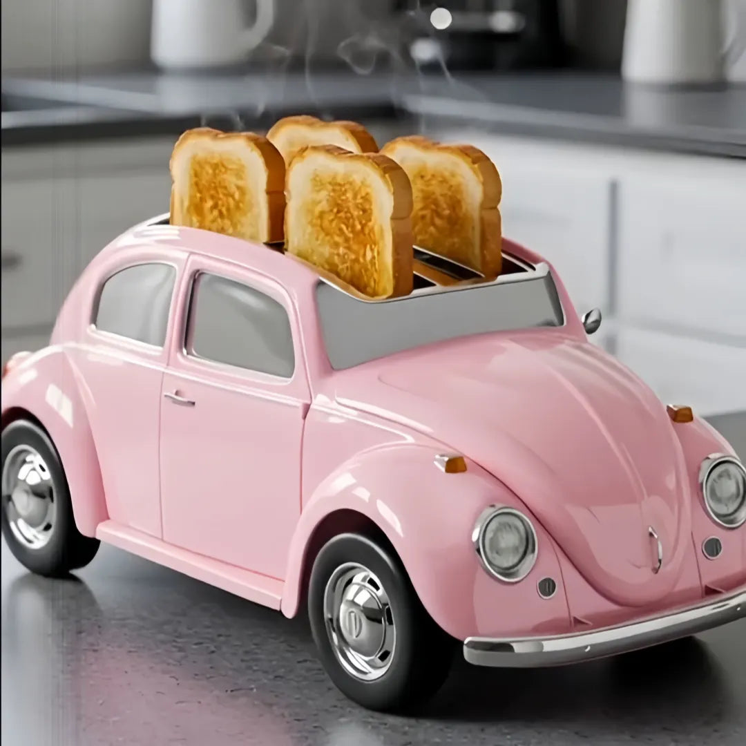 Creative 4-Slice Toaster | Cute Aesthetic Kitchen Appliance for Cozy Breakfast & Unique Home Decor -Retro Pink Beetle