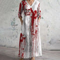 Women's  Blood Stains Print Cotton Graphic V-neck Dress