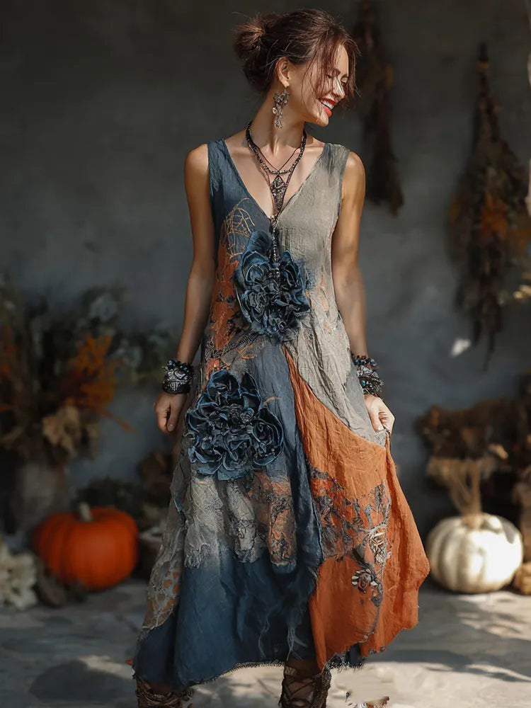 Women's Halloween Floral Sleeveless Dress