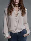Feminine Ivory Ruffle Trim Blouse