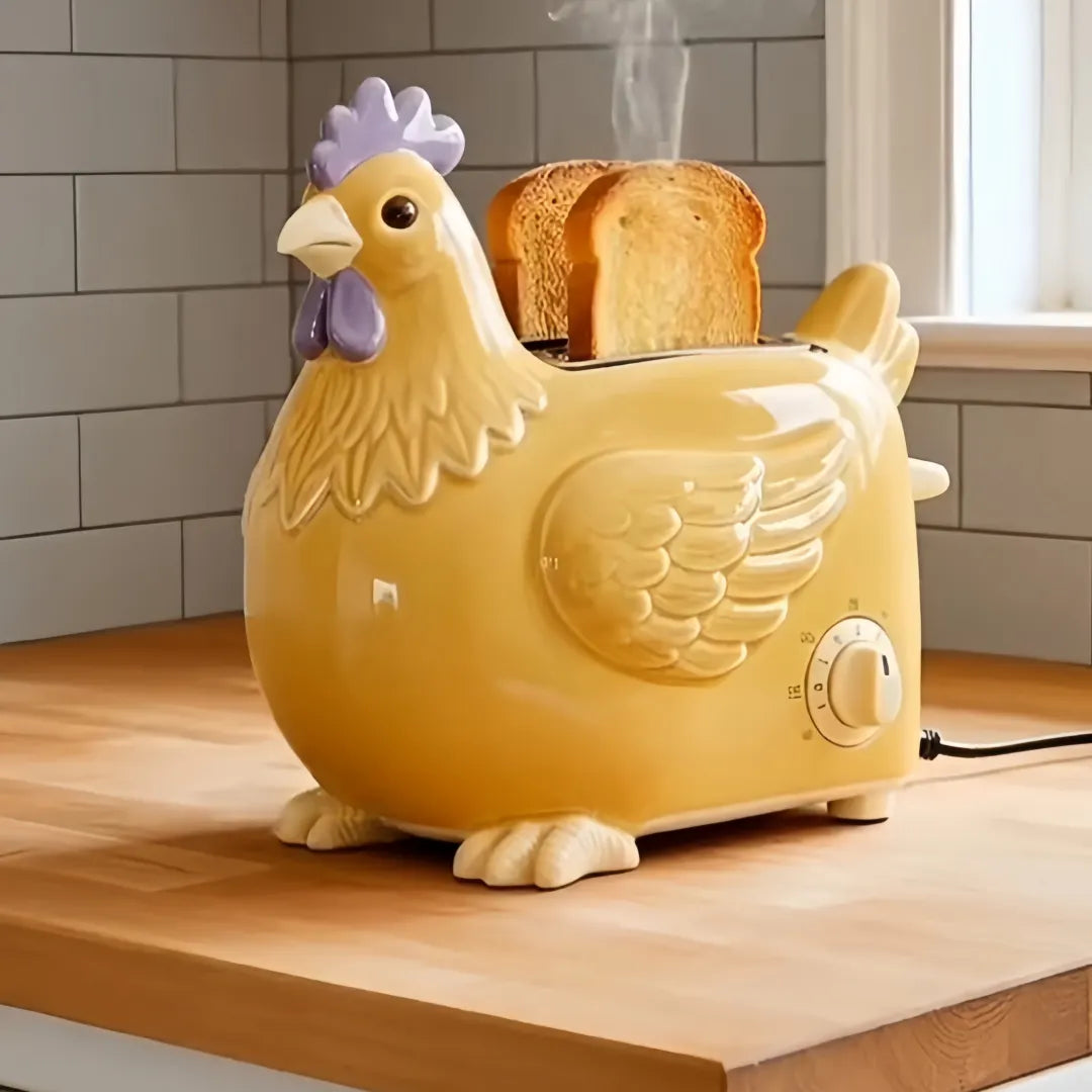 Creative 4-Slice Toaster | Cute Aesthetic Kitchen Appliance for Cozy Breakfast & Unique Home Decor -Yellow Hen Toaster
