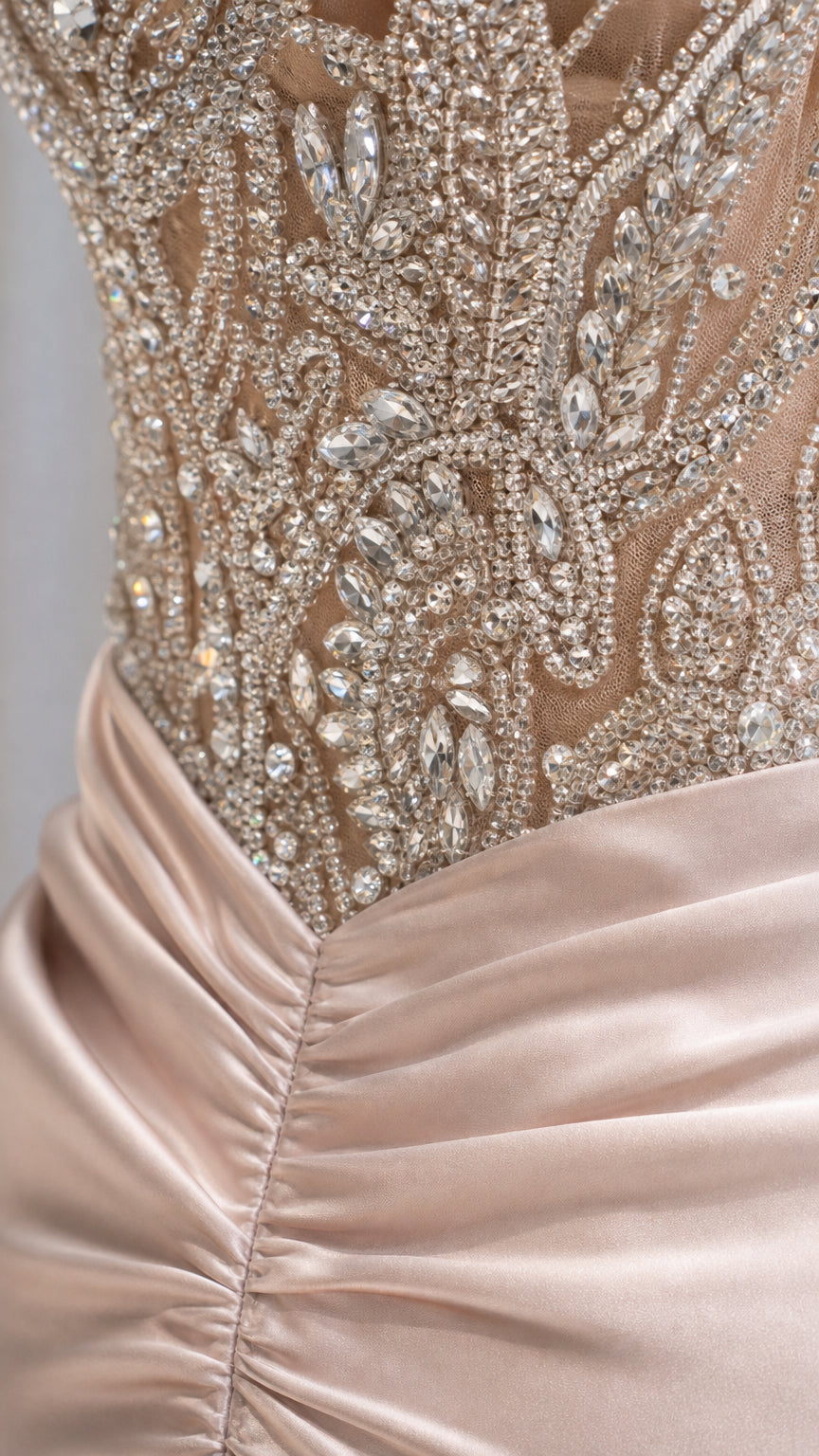Luxury Beaded Mermaid Evening Gown with Sweep Train