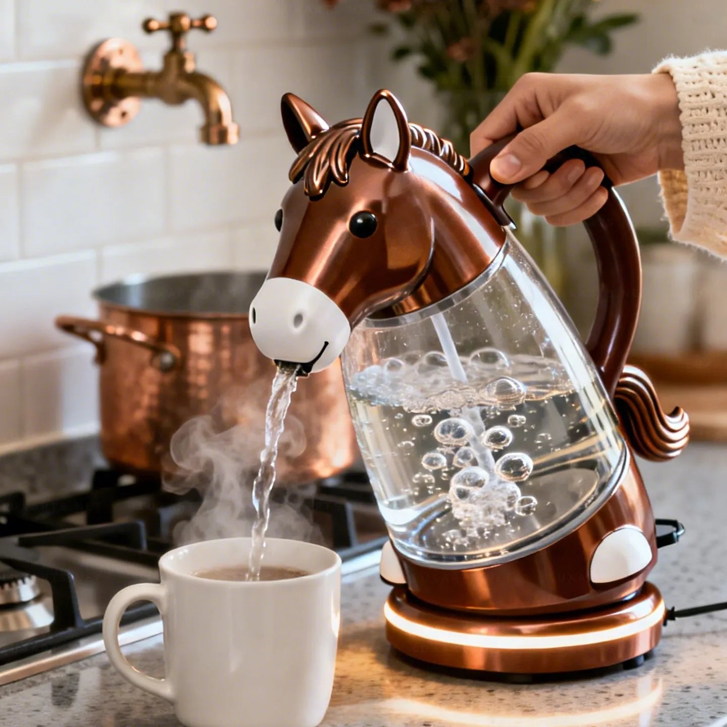 Whimsical Horse Glass Electric Kettle🫖🐴