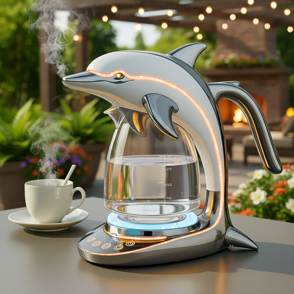Futuristic Dolphin LED Glass Electric Kettle🫖🐬