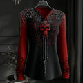 Women's Vintage Halloween Skull And Spider Web Graphic V-neck T-shirt
