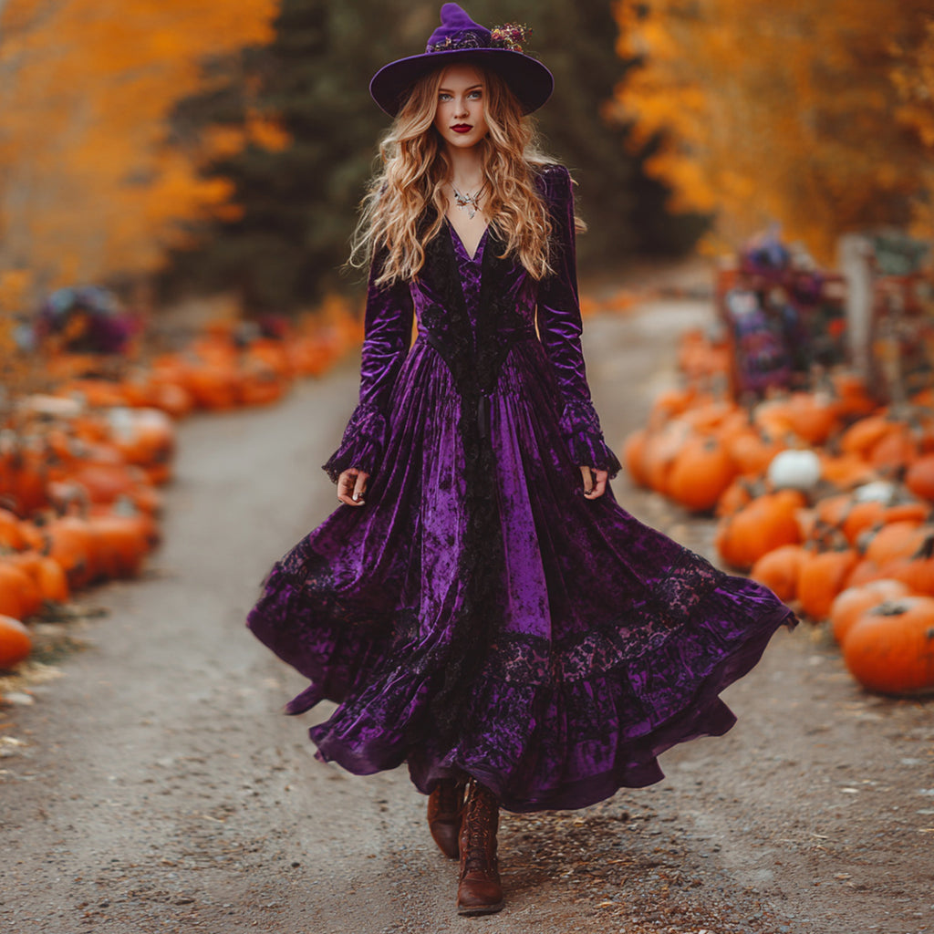 Women's Classic Velvet Halloween Art Comfy Velvet Maxi Dress