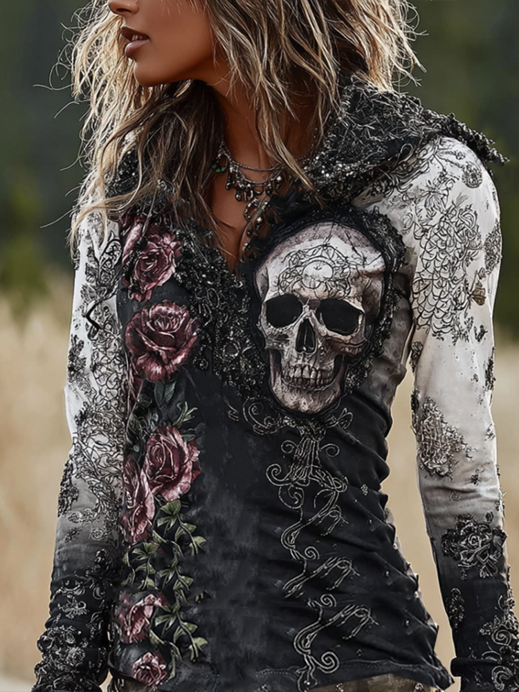 Halloween-themed Gothic-style Women's Hooded Sweatshirt