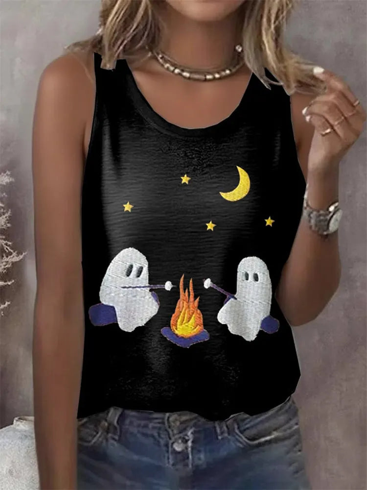 Women's Retro Ghost Printed Vest