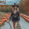 Women's Classic Velvet Halloween Skull Art Comfy Velvet Long Sleeve Mini Dress