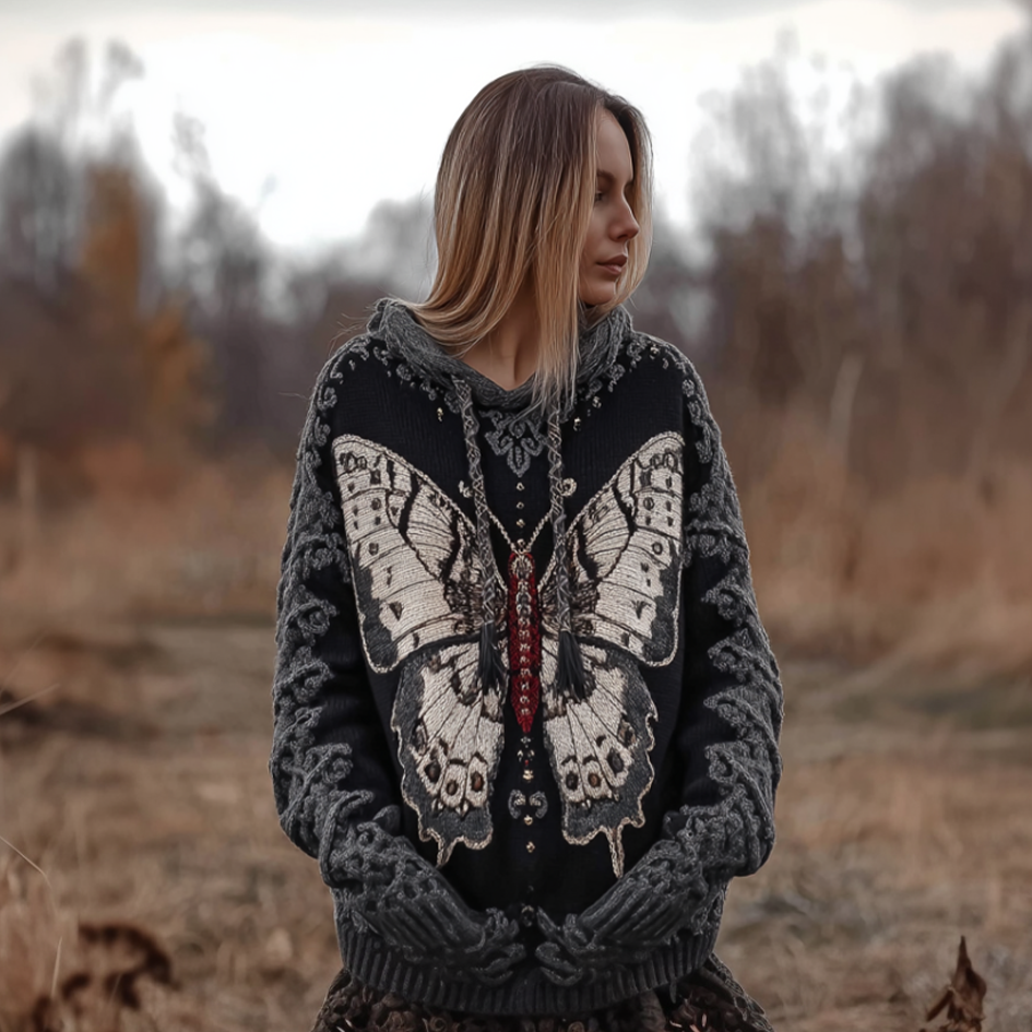 Women's Butterfly Embroidery Pattern Knitted Sweater
