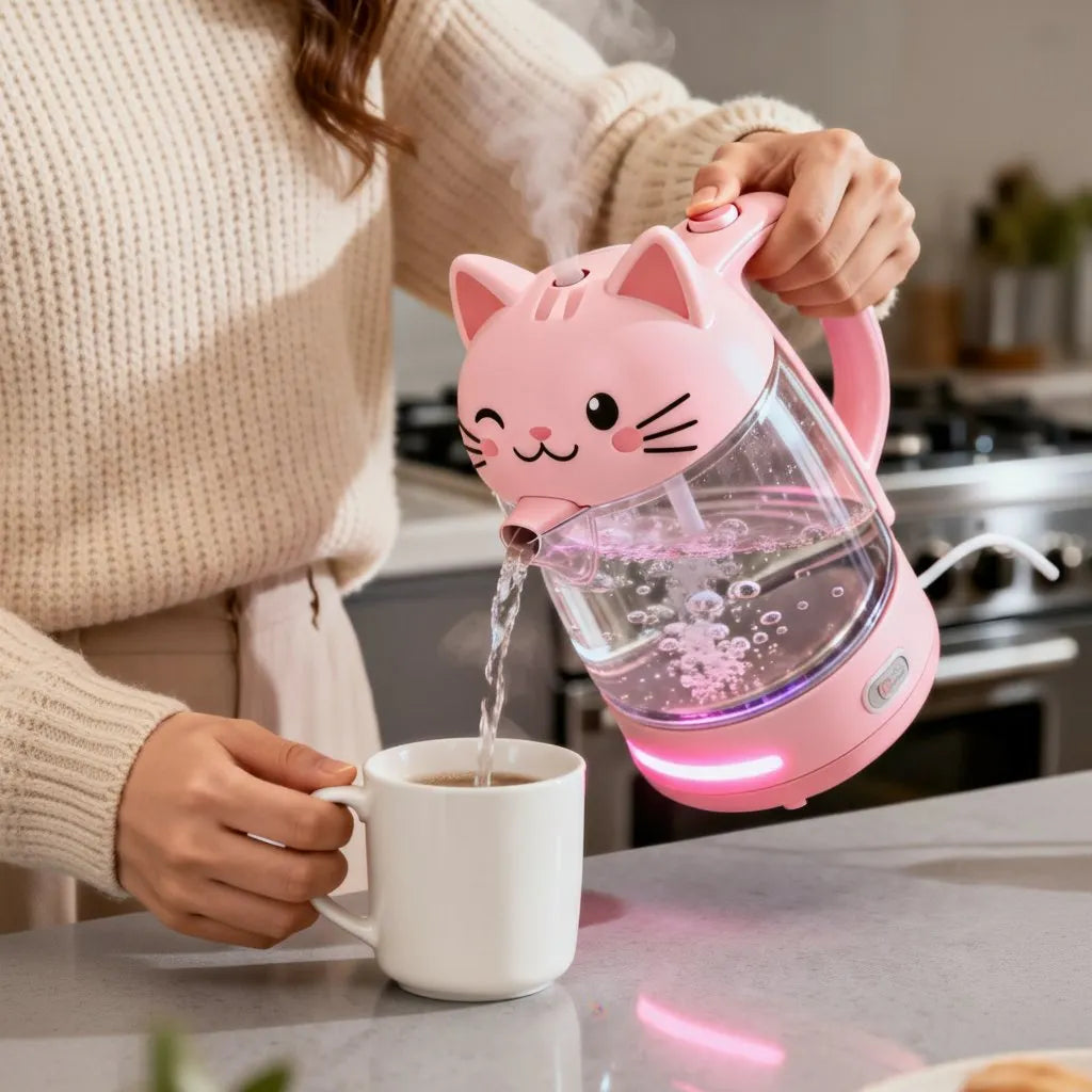 Whimsical Cat Glass Electric Kettle🫖🐱