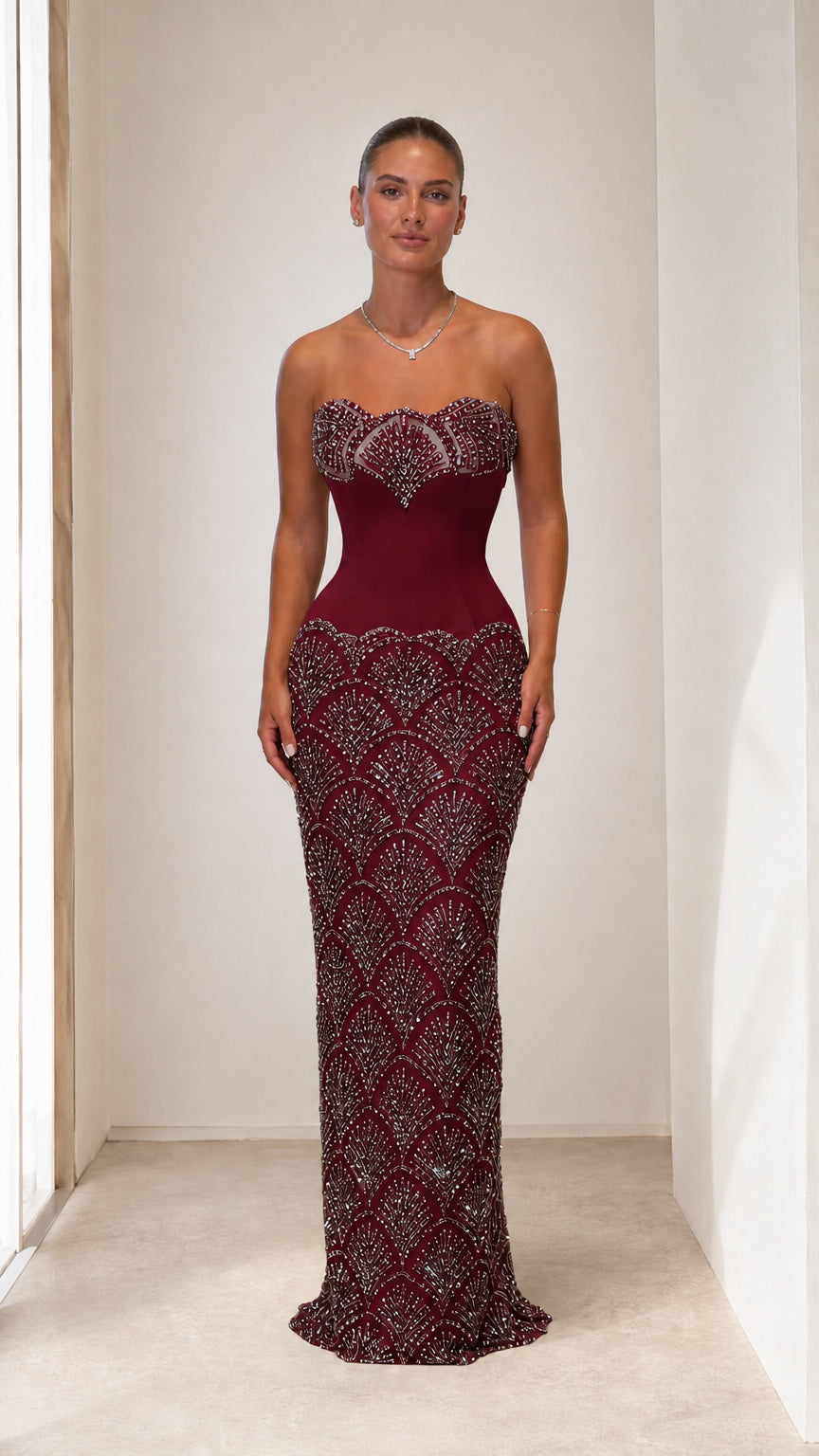 Strapless Rhinestone Embellished Mermaid Evening Gown