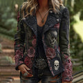 Rose Skull Embroidered Gothic Rock Lapel Denim Jacket