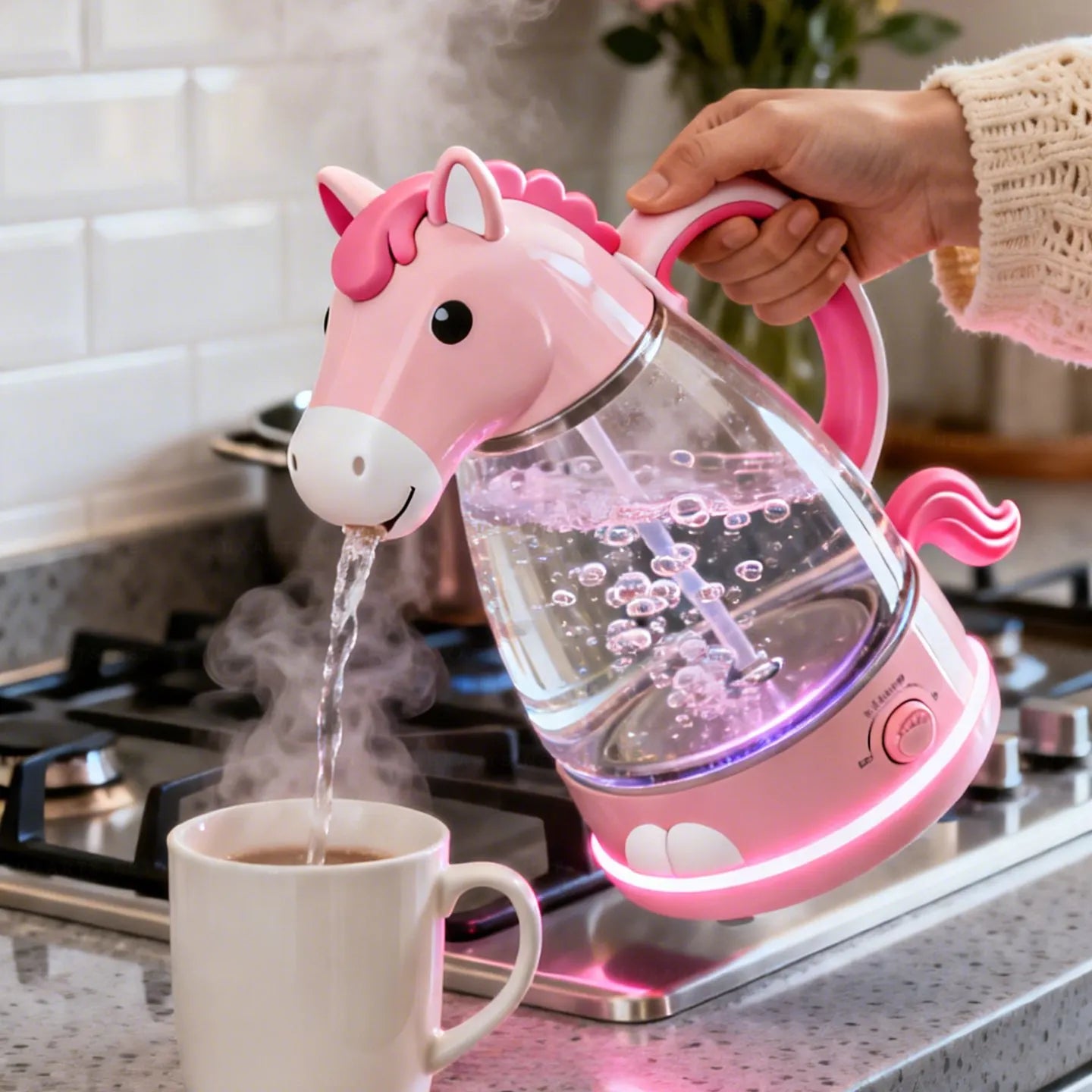 Whimsical Horse Glass Electric Kettle🫖🐴