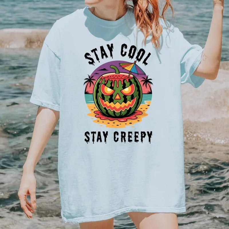Summerween Fun Watermelon Skull Camping T-shirt