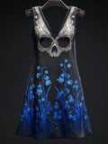 Vintage Lily Of The Valley & Skull Embroidered Linen Mini Dress