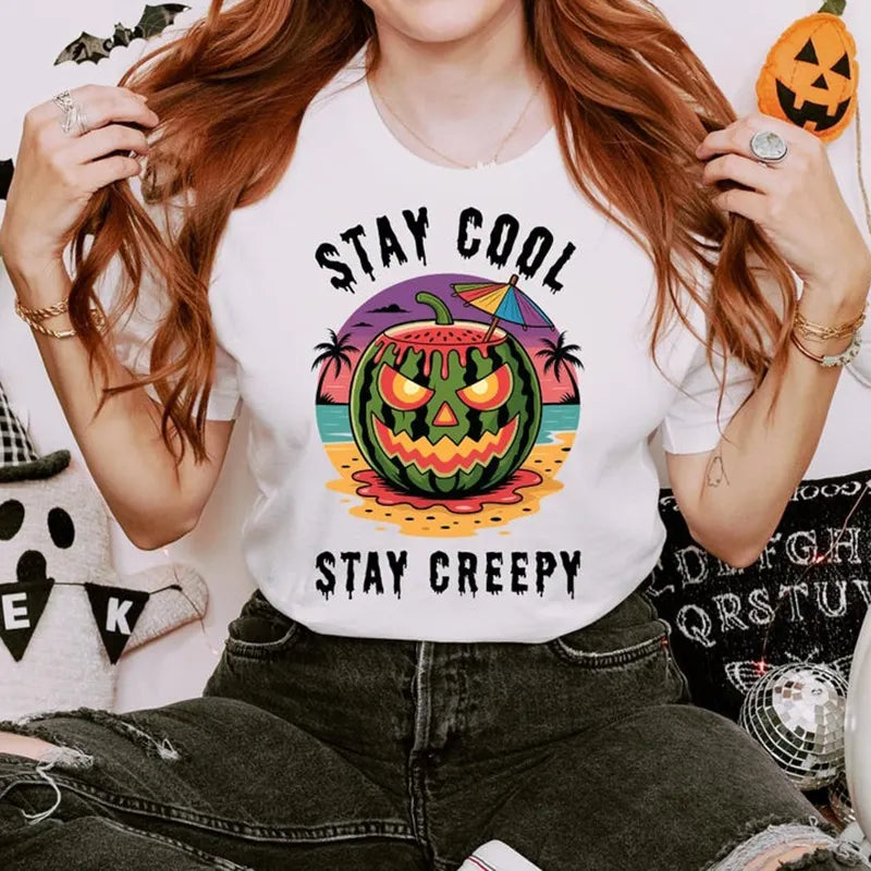 Summerween Fun Watermelon Skull Camping T-shirt