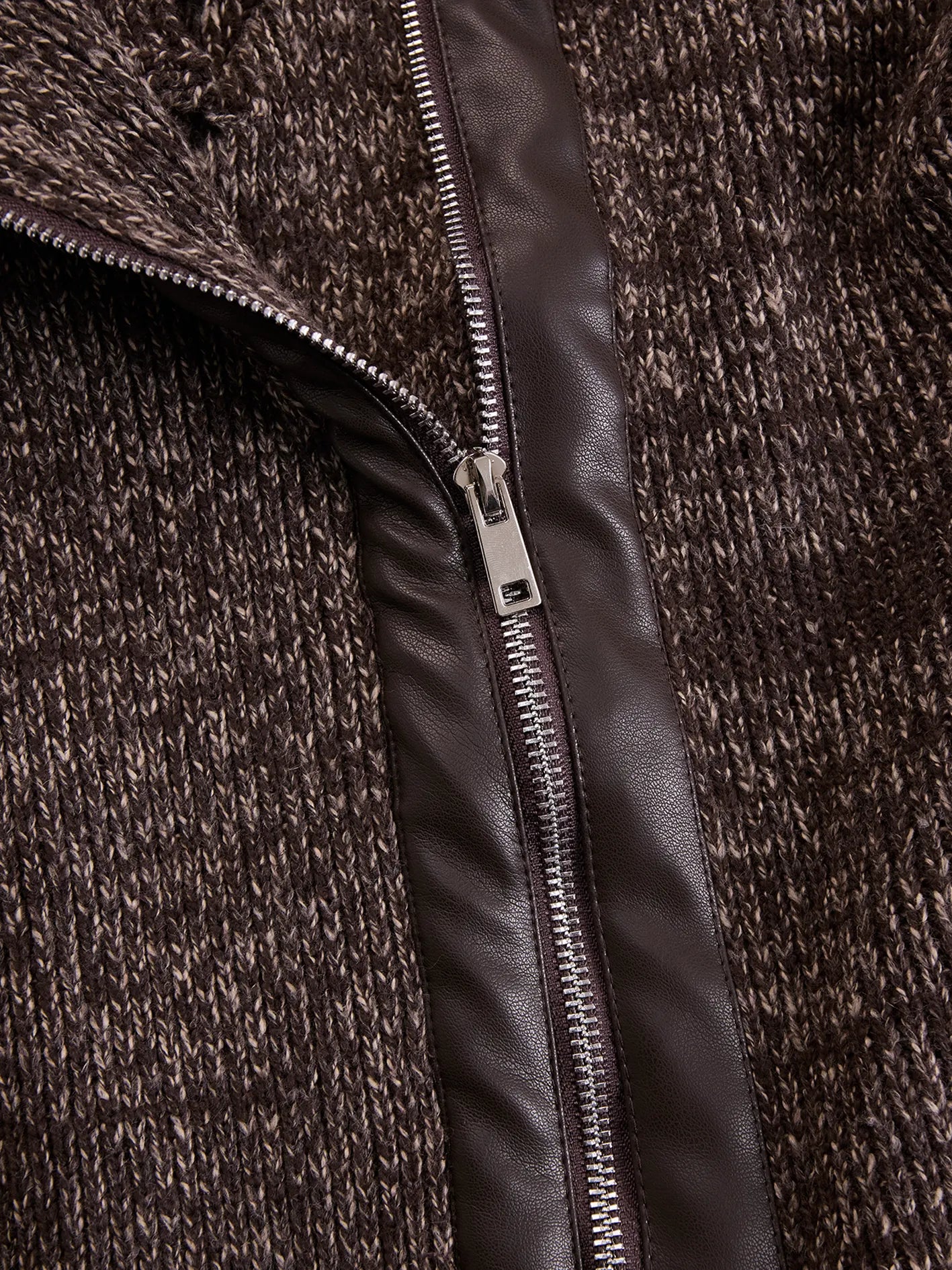 Brown Asymmetrical Zip Ribbed Knit Jacket