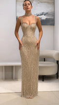 Rhinestone Embellished Sweetheart Maxi Dress with Matching Choker